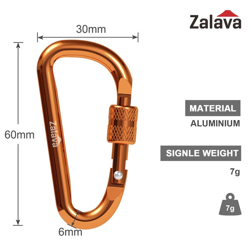 Zalava حامل مفاتيح كارابيني من زالافا 6 قطع، مشبك D-Clip من الألمنيوم بحجم 2 بوصة مع خطاف - Image 4